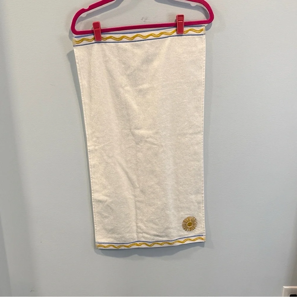 SET of Anthropologie Minnie Cotton Embroidered Icon Hand Towel in Yellow NWT